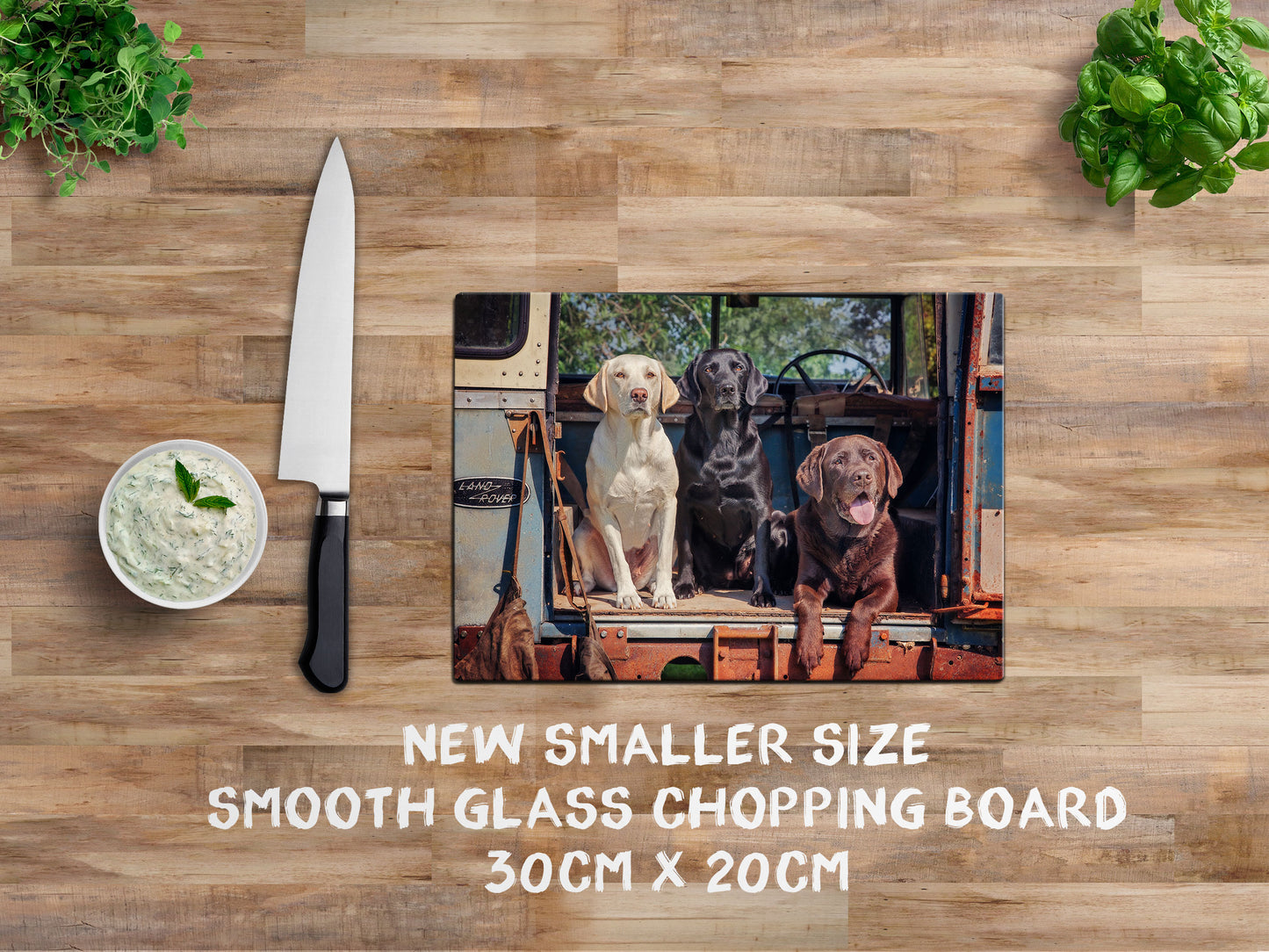 Labrador glass chopping board - Ready Willing and Able