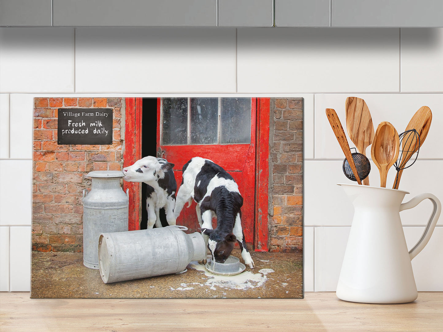 Calves glass chopping board - Double Trouble at the dairy