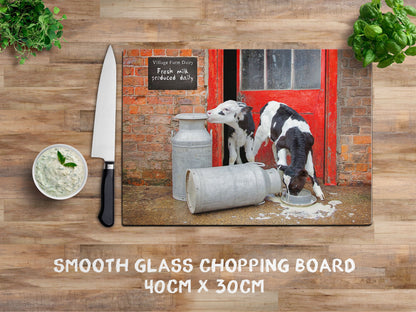 Calves glass chopping board - Double Trouble at the dairy