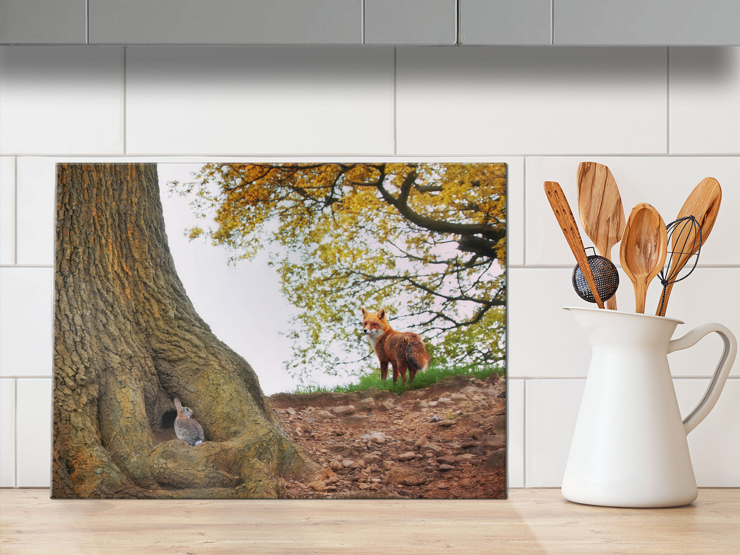 Fox and Rabbit glass chopping board - Always have an escape plan