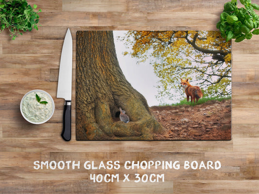 Fox and Rabbit glass chopping board - Always have an escape plan