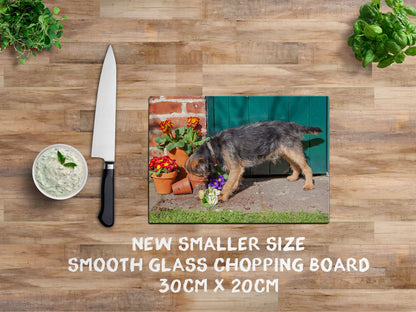 Border Terrier Glass Chopping Board - Mouse Hunting