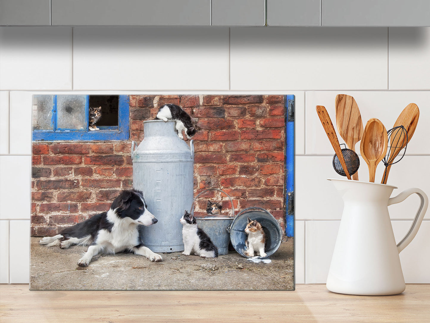 Cats and Collie glass chopping board - The Cats that got the cream