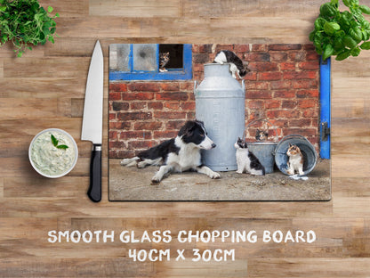 Cats and Collie glass chopping board - The Cats that got the cream