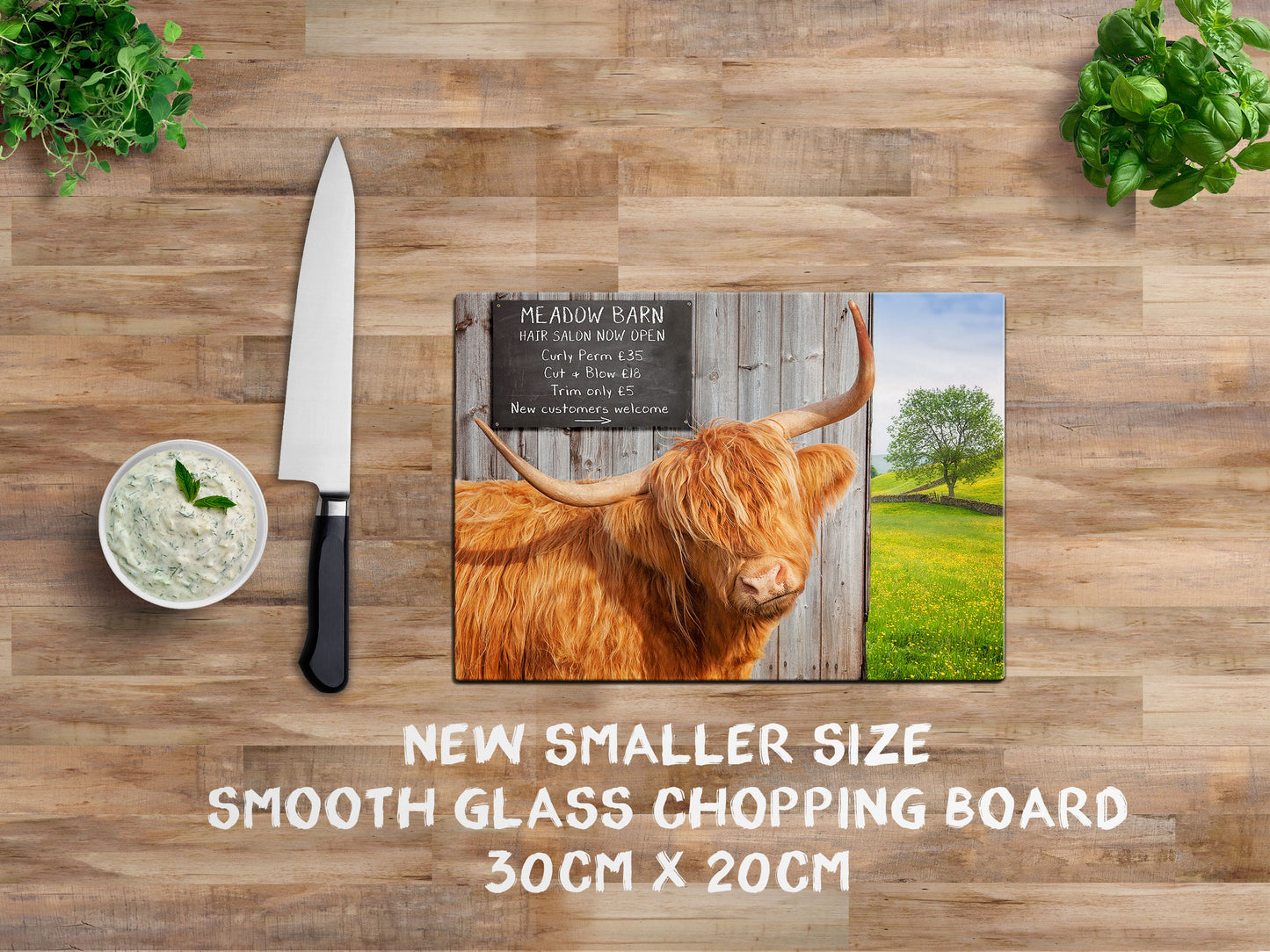 Highland Cow glass chopping board - Meadow Barn