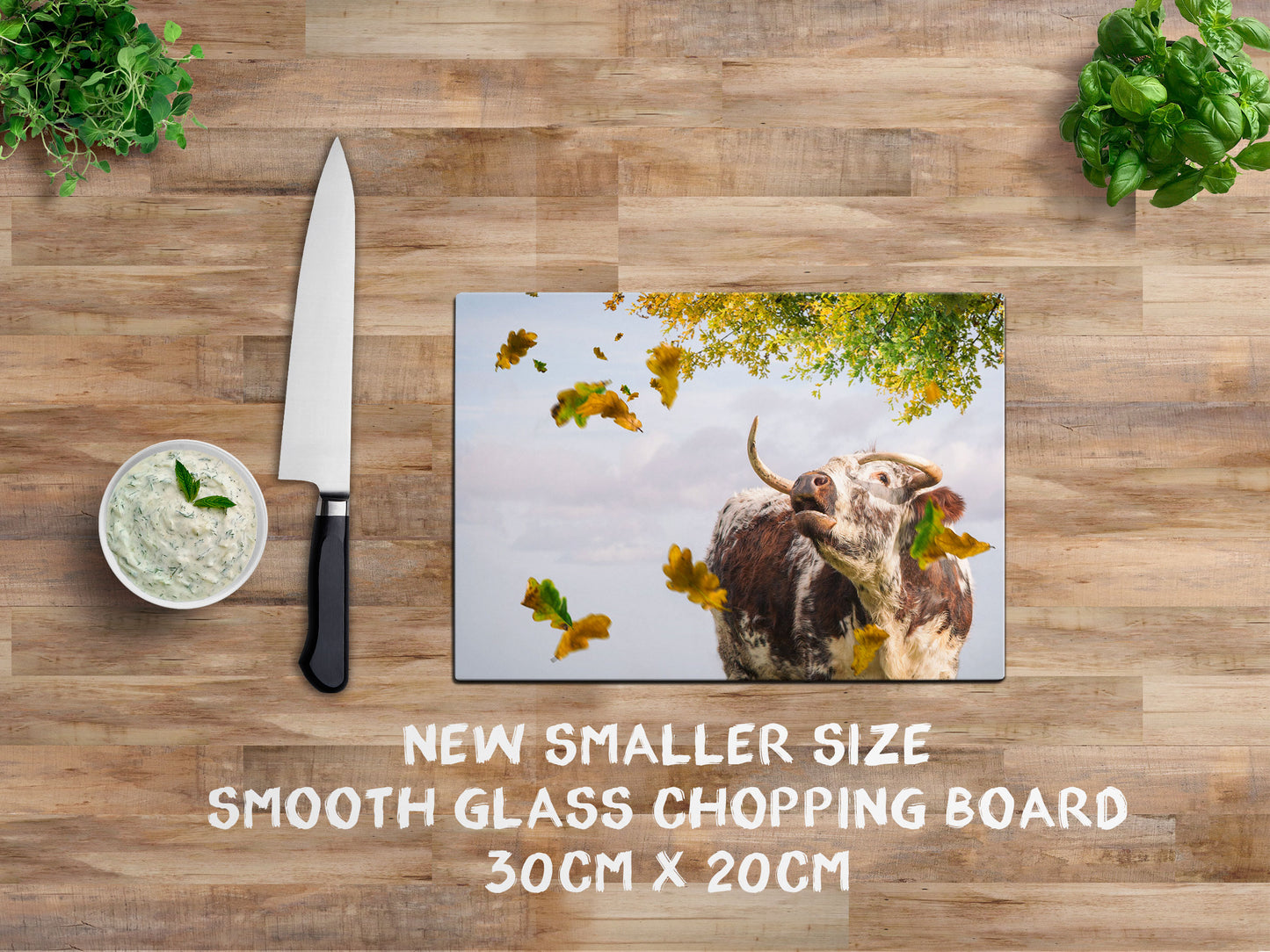 Longhorn Cow glass chopping board - Call of the Fall