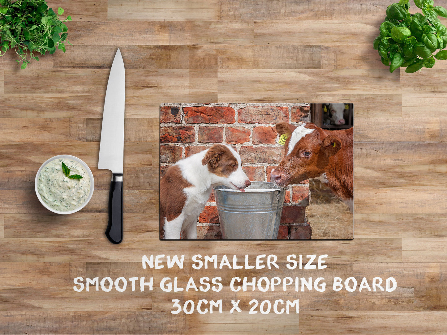 Red Collie and calf glass chopping board - Sharing is caring