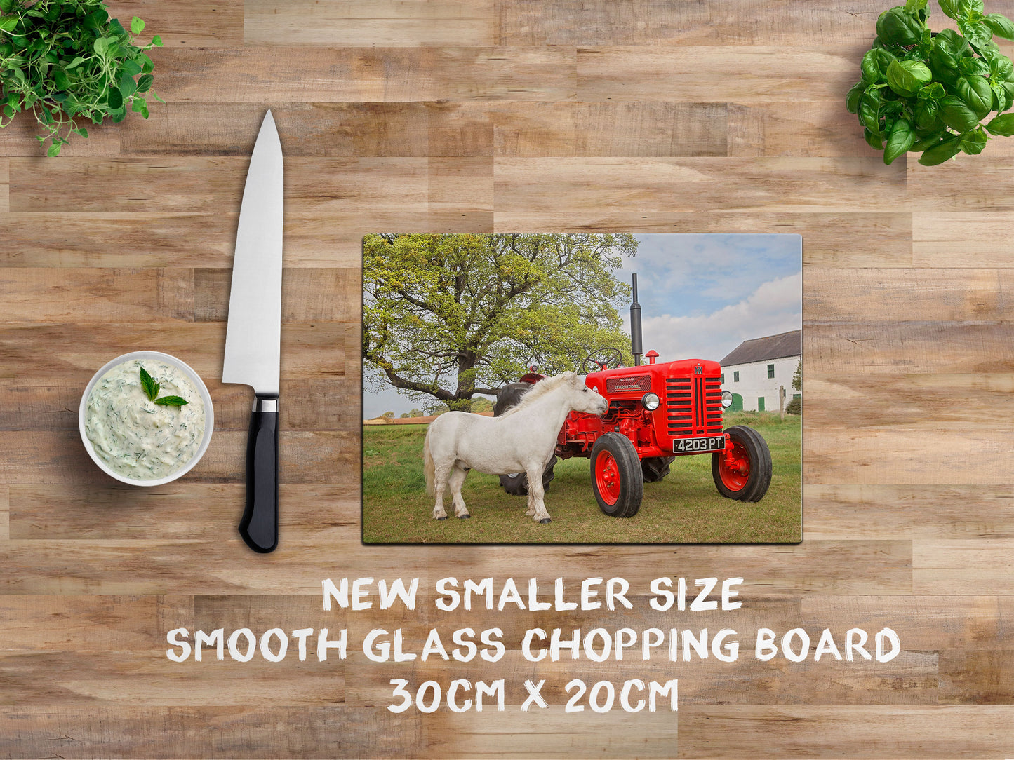 Shetland Pony and Tractor Glass Chopping Board - Horse Power