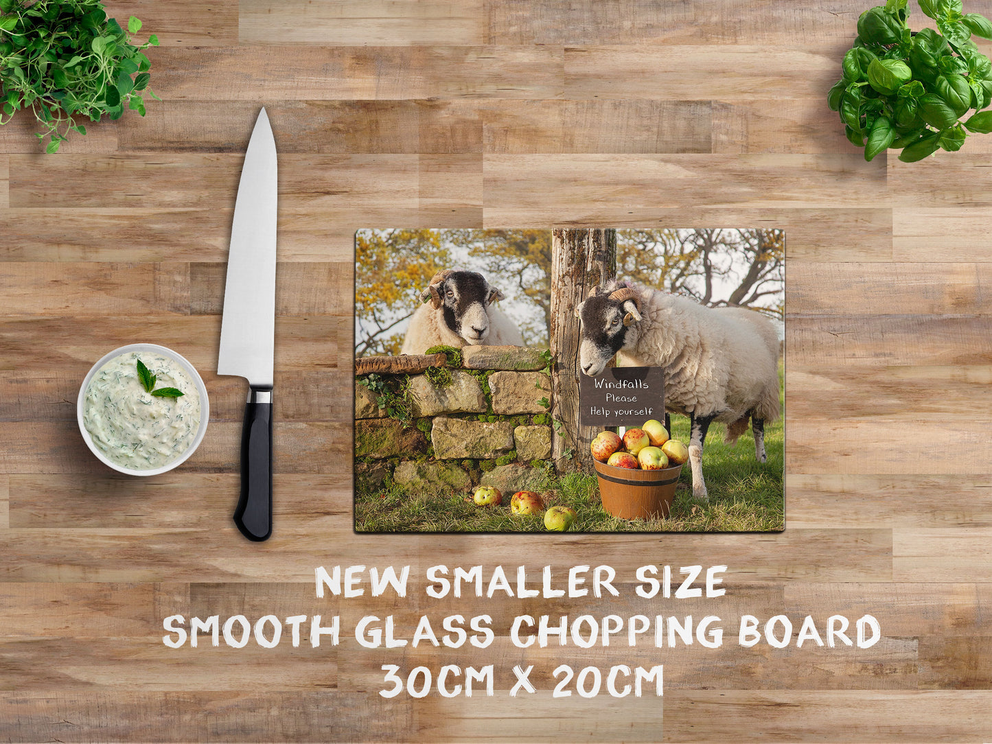 Swaledale Sheep glass chopping board - Scrumping Apples