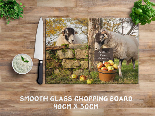 Swaledale Sheep glass chopping board - Scrumping Apples