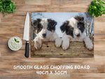 Border Collie Puppies glass chopping board - Just Hanging Out - Kitchy & Co Chopping Board