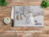 Christmas glass chopping board - One Snowman and his Dog - Kitchy & Co Chopping Board