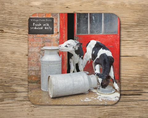 Dairy calves drinks Coaster - Double trouble at the dairy - Kitchy & Co glass coaster