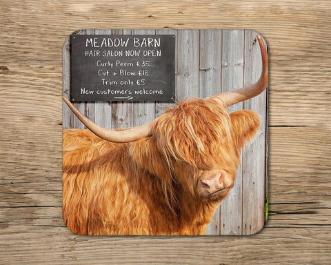 Highland cow drinks Coaster - Meadow barn - Kitchy & Co glass coaster