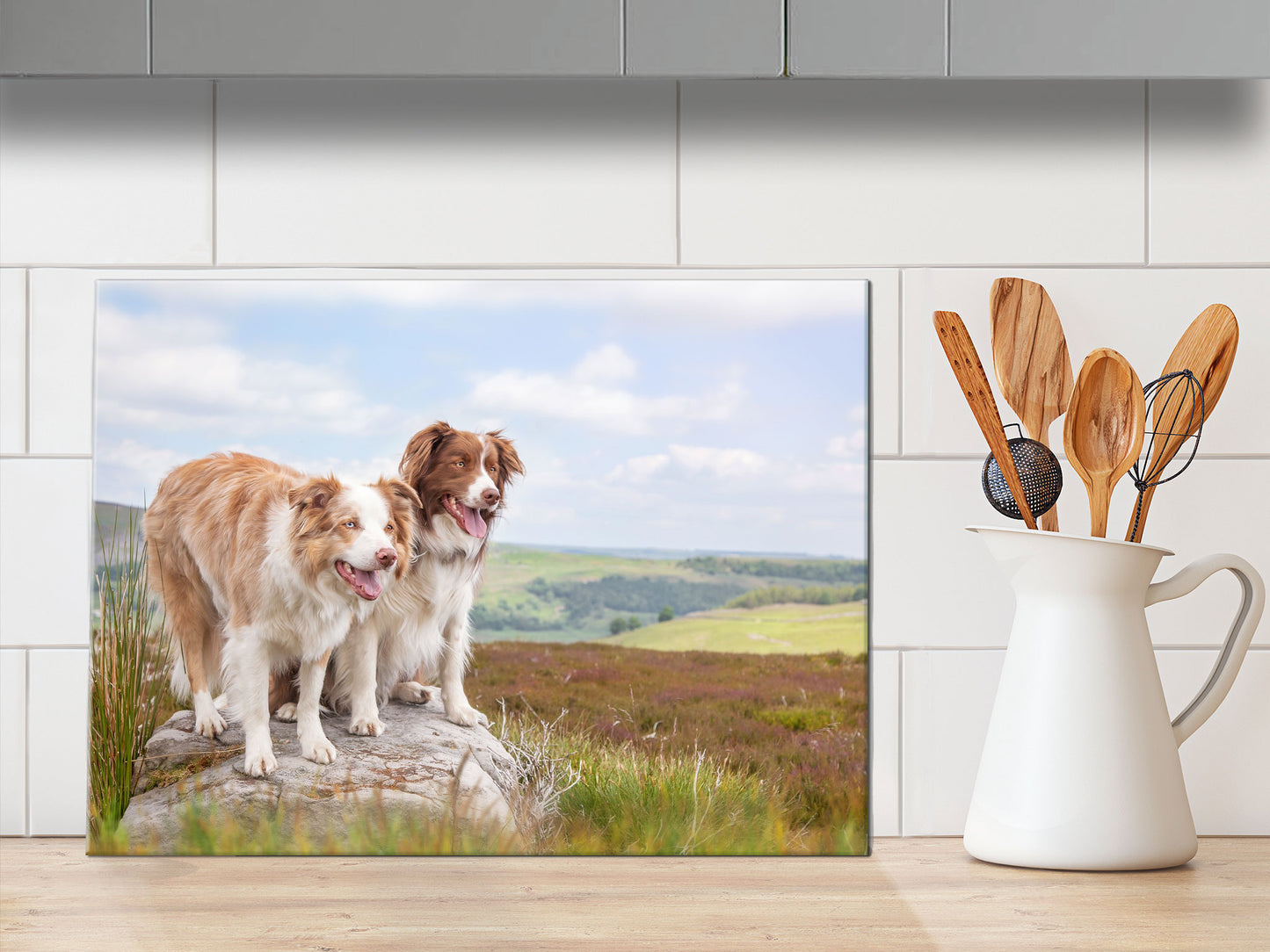 Red Merle Collie glass chopping board - Ready to Rock - Kitchy & Co Chopping Board