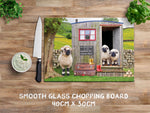 Valais balcknose sheep and shepherds hut glass chopping board - We welcome Ewe - Kitchy & Co Chopping Board