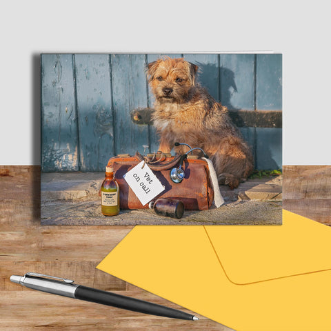 Border Terrier greetings card - Vet on call - Kitchy & Co