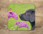 Labrador and Butterfly Mug - Take time to smell the flowers - Kitchy & Co 10oz Mug with Matching Coaster Mugs
