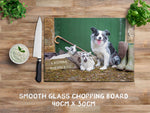 Blue Merle Border collie and lambs glass chopping board - Bits & Bobs - Kitchy & Co Chopping Board