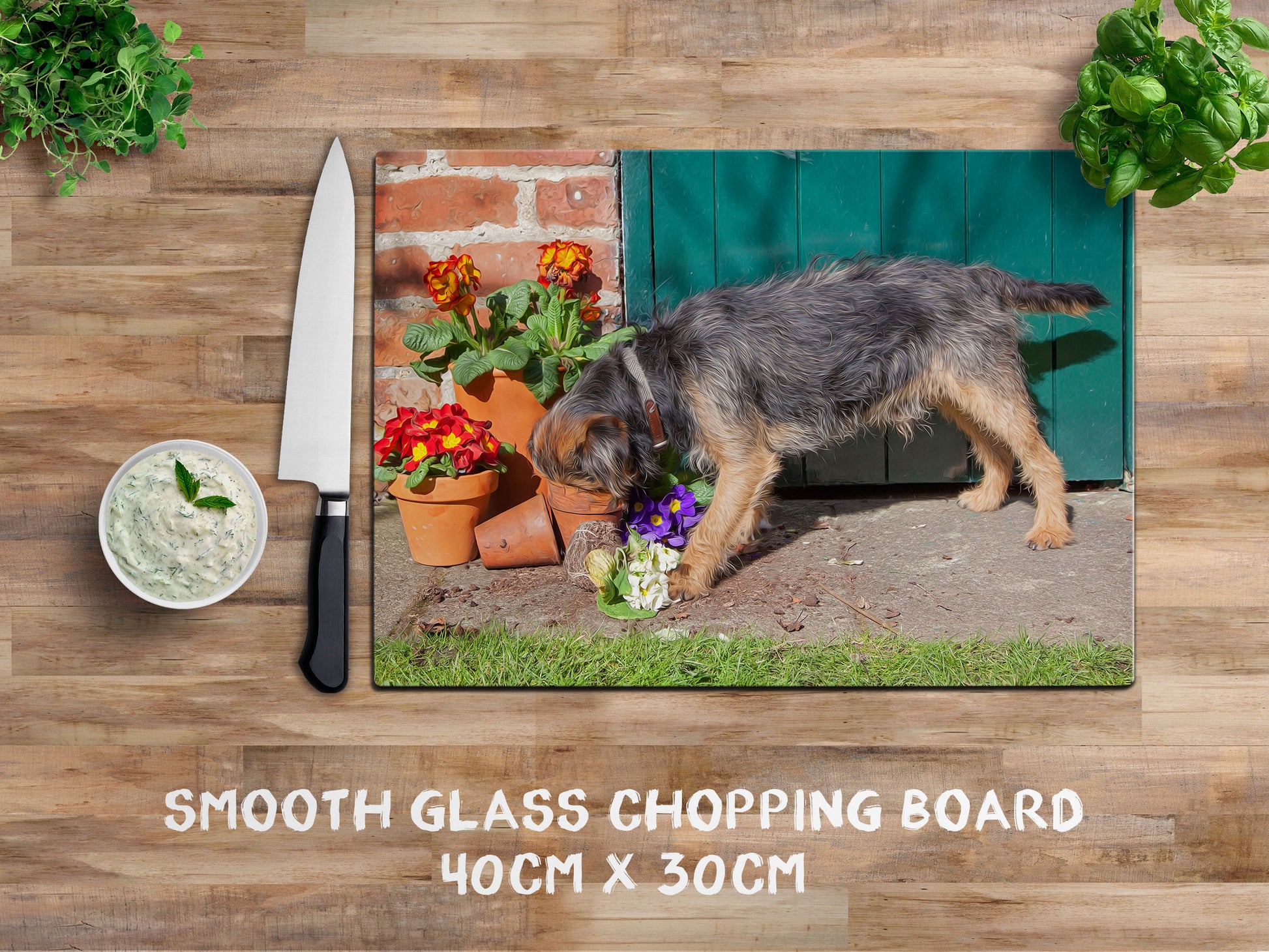 Border Terrier Glass Chopping Board - Mouse Hunting - Kitchy & Co Chopping Board