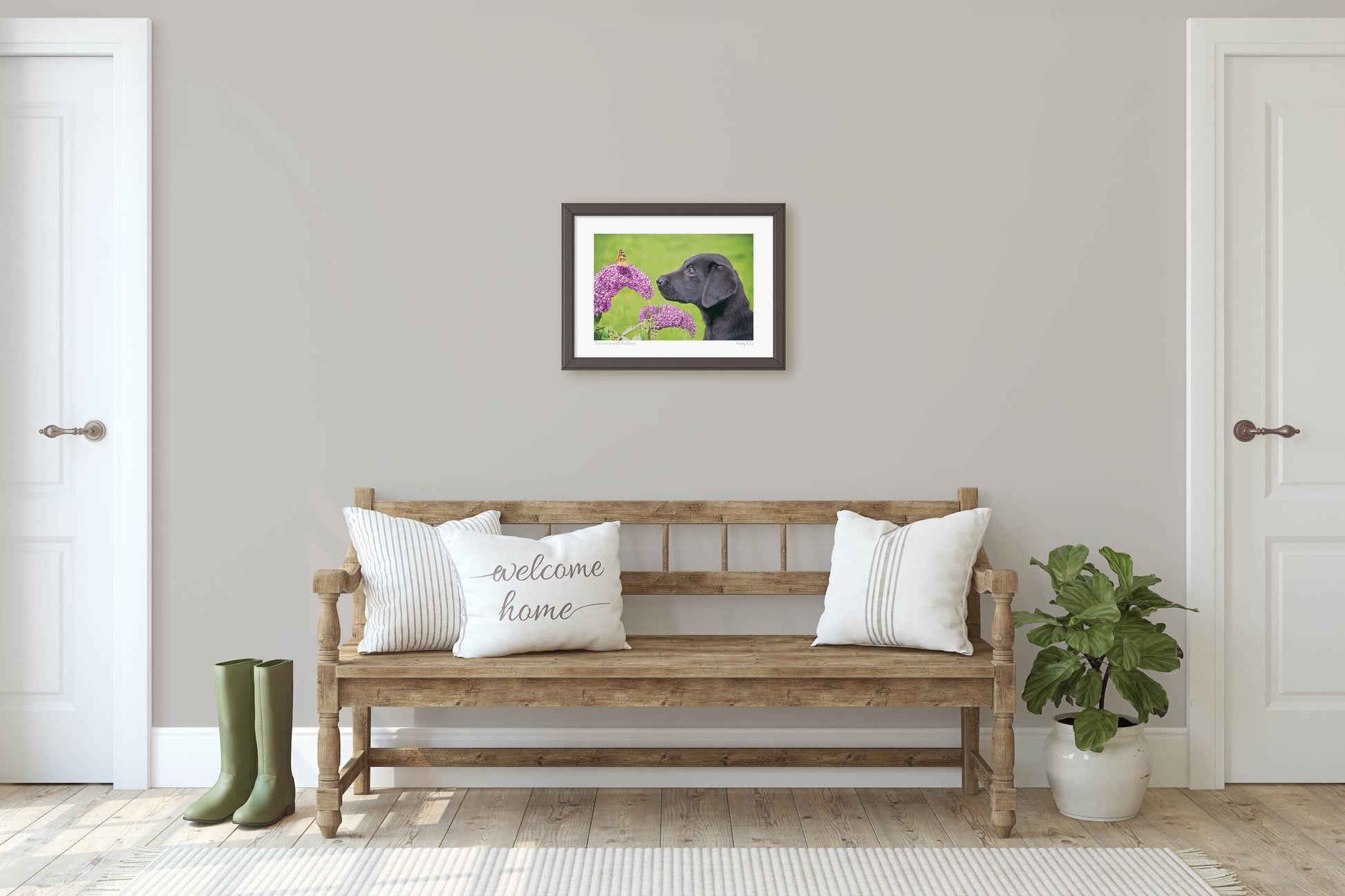 Labrador and Butterfly Print - Take time to smell the flowers - Kitchy & Co print