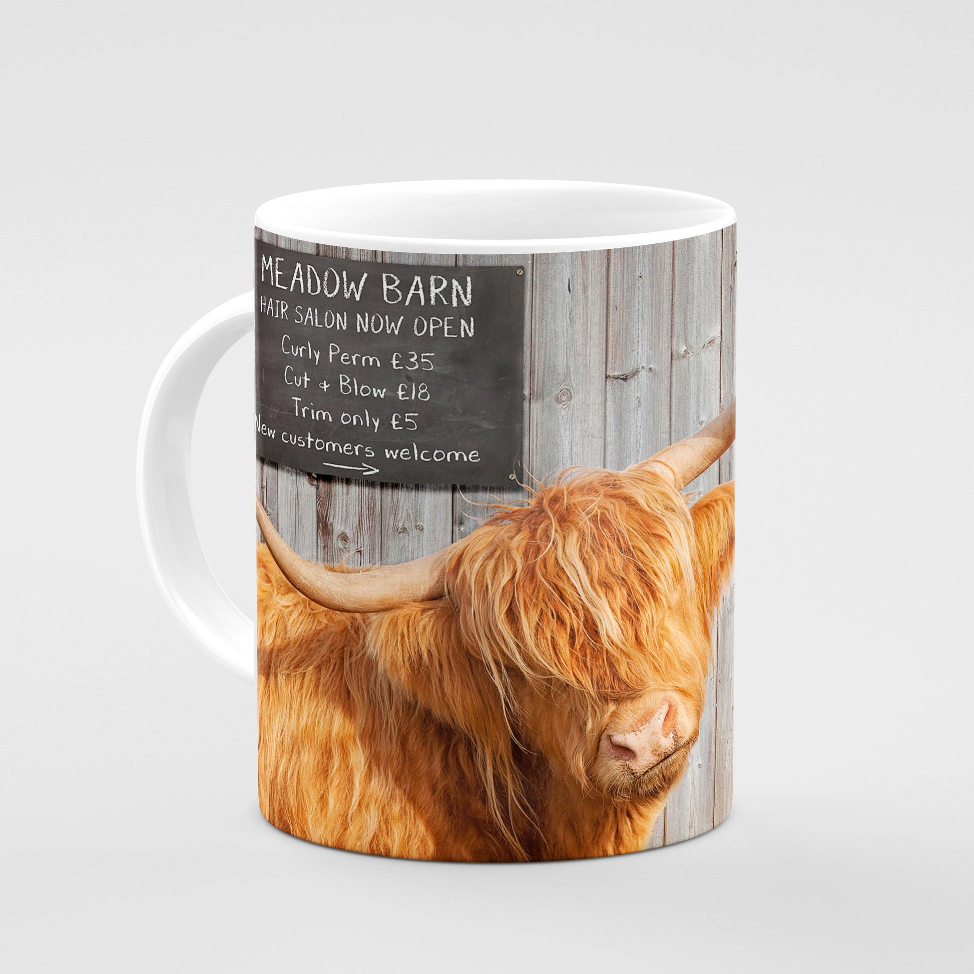 Highland Cow Mug - Meadow barn Hetty's Haircut - Kitchy & Co 10oz Mug Mugs