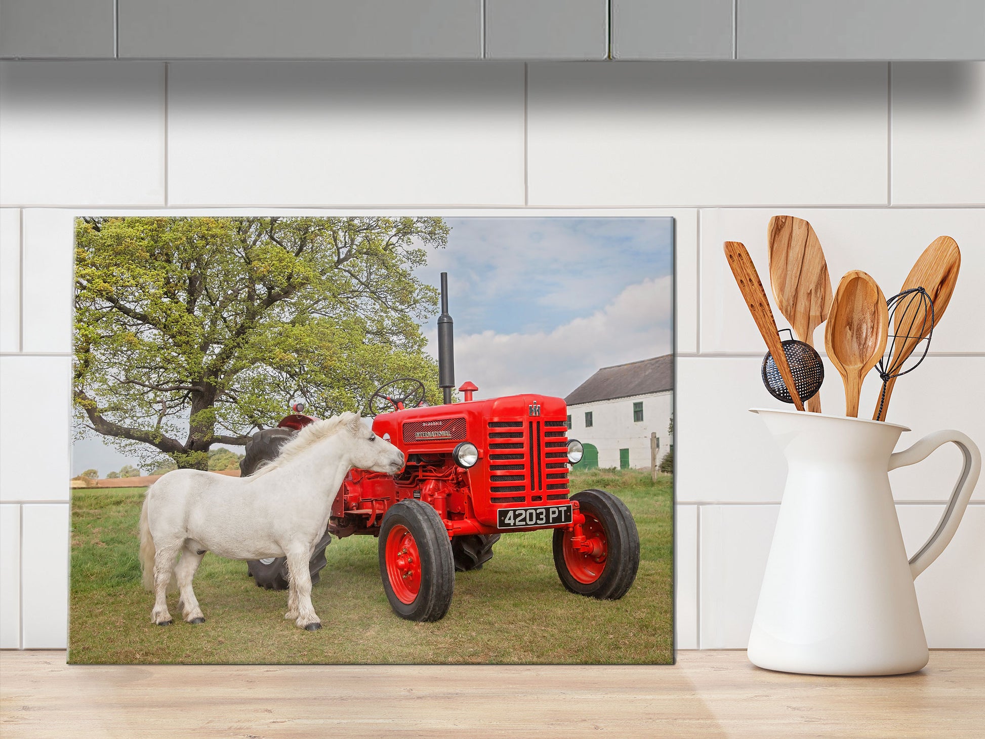 Shetland Pony and Tractor Glass Chopping Board - Horse Power - Kitchy & Co Chopping Board