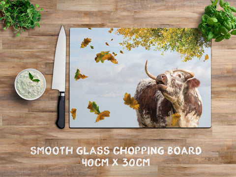 Longhorn Cow glass chopping board - Call of the Fall - Kitchy & Co Chopping Board