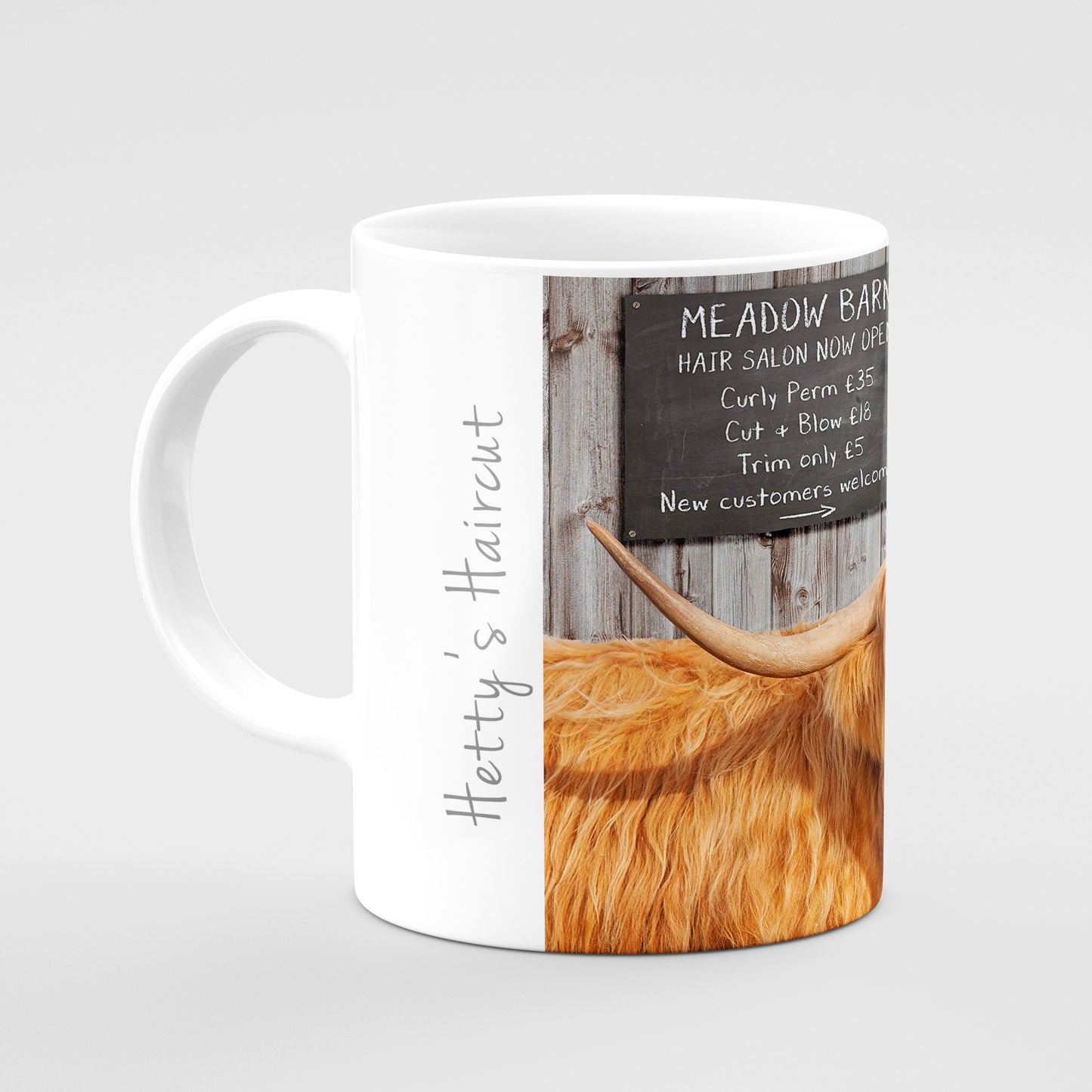 Highland Cow Mug - Meadow barn Hetty's Haircut - Kitchy & Co Mugs