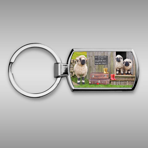 Valais blacknose sheep and Shepherds Hut Keyring - We welcome Ewe - Kitchy & Co keyring