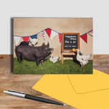 Pig and Chickens greetings card - Piggyback Rides - Kitchy & Co