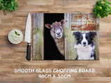 Border collie and sheep glass chopping board - Look Out ! She's Behind Ewe - Kitchy & Co Chopping Board